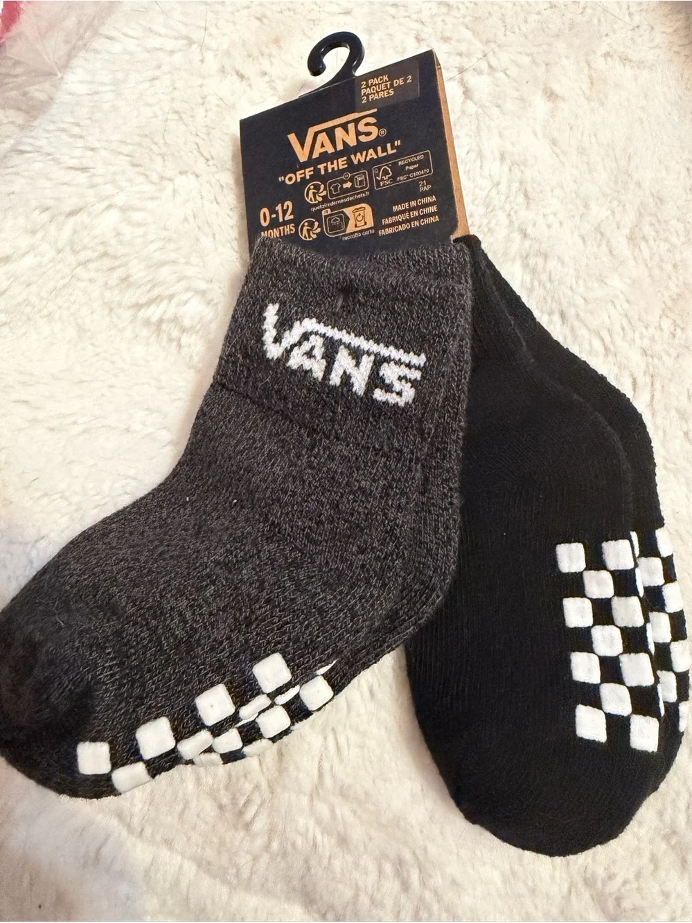 Vans Baby 2-Pack Black & Charcoal Non-Skid Ankle Socks 0-12 m NWT